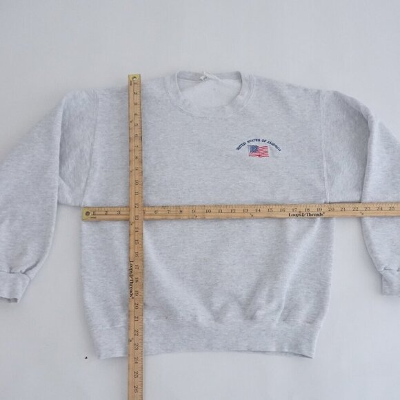 Vintage Nineties Jerzees Gray Heavyweight Embroidered Usa Crew Neck Sweater M - Picture 3 of 9